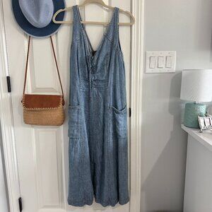 Anthropologie Holding Horses Denim Blue Chambray Lace Casual Dress size 10